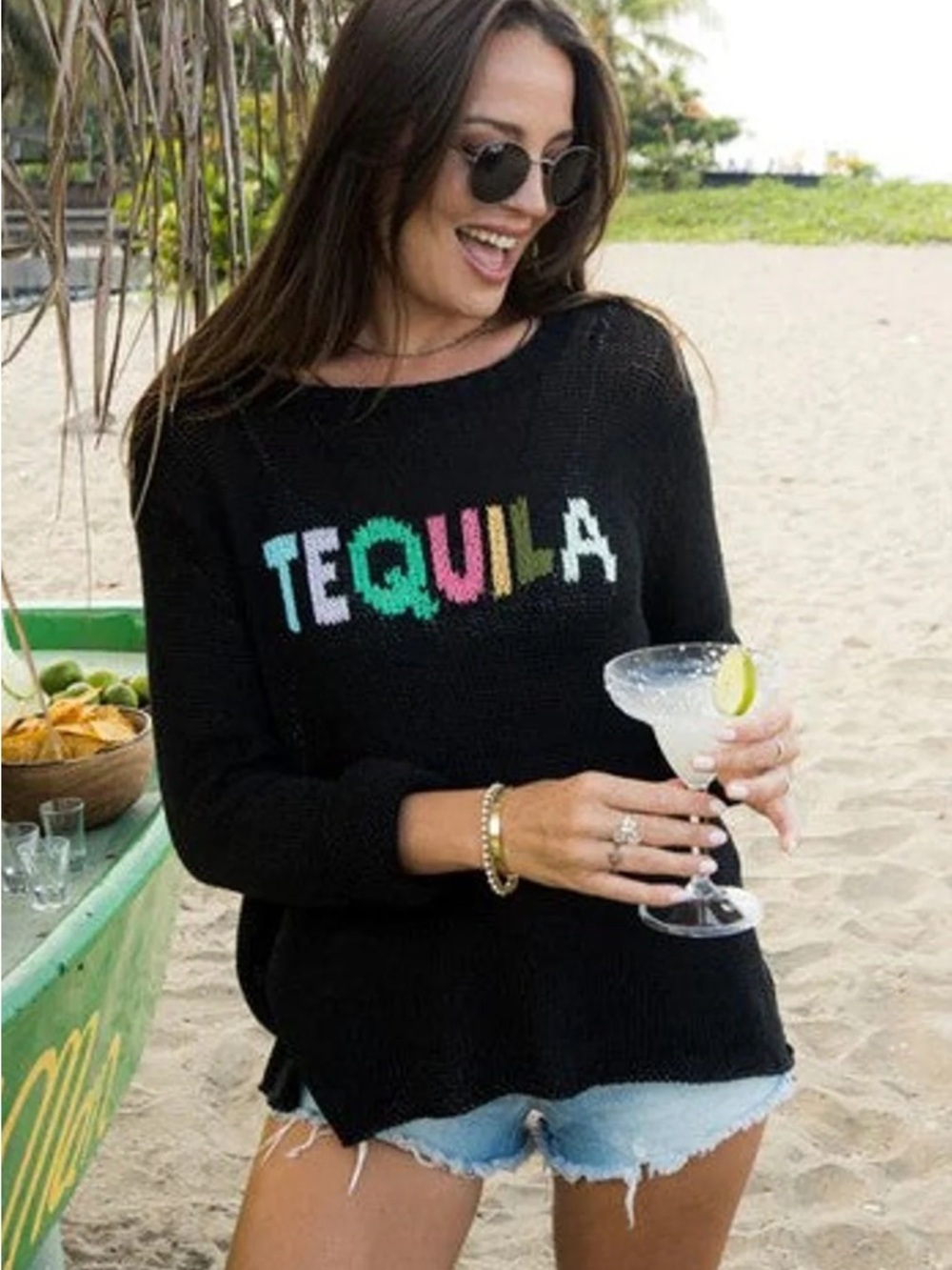 Wooden Ships Beige Crewneck Sweater with Multicolor TEQUILA Lettering - Picture 4 of 4